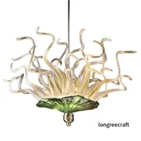 Contemporary LED Lamps Amber and Green Color Crystyal Chandeliers for Dining Room Home Decor Lighting Hand Blown Murano Style Glass Chandelier Pendant Lights LR279