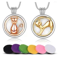 Pendant Necklaces Eudora Two Style Cute Cat Necklace Round Opened Perfume Locket Cage Essential Oils Diffuser Aroma Jewelry