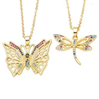 Pendant Necklaces Dragonfly Butterfly With Rainbow Zircon Stone Delicate 18K Gold Plated Neckalce For Women Summer Jewelry Gifts