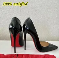 High Heel Brand Shoes Women Pumps Genuine Leather Red Shiny Bottoms 8 10 12cm Thin Heels Sexy Pointed Toe Shallow Nude Black Wedding Shoes