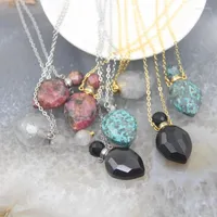 Anh￤nger Halsketten nat￼rlicher Edelstein wei￟er Kristall Quarz Obsidian Wassertropfen Form Parf￼m Flaschen Halskette Frauen ￤therische ￖlfl￤schchen Schmuck Schmuck