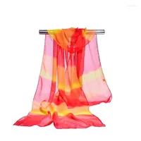 Halsdukar 160 50 cm Fashion Simulation Silk Chiffon Striped Wild Rainbow Shawl Sunscreen Print Floral Scarf