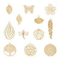 Colliers pendants Kissitty 48pcs Gold Color Rack Placing en acier inoxydable Embellissements de métal gravé pour le collier Bracelet Boucle d'oreille