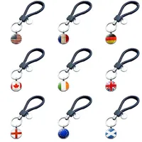Keychains Vintage USA Flag UK for Men Metal Glass France Allemagne Italie Canada National PU Le cuir cl￩s de la cha￮ne de cl￩s