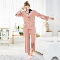 Abbigliamento per il sonno femminile Neue Gold Samt Pajama Herbst e Winter Damen Langarm Zweiteilige Anzug Home Service SR969