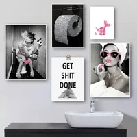 Canvas schilderen aquarel wc toilet poster decoratie mode sexy naakte vrouw decoratieve schilderijen bling roll papieren canvas muur kunst foto's voor badkamer