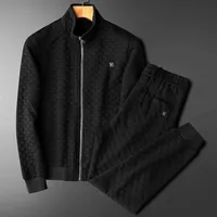 Herrspårsräder Black Suit Spring och Autumn New Light Luxury Fashion Men's Zipper Jacket Top Casual Streetwear Trousers Plaid Suit G221007