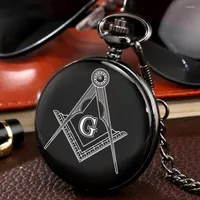 Pocket Watches Custom Masonic Freemasonry Chrome Square en Compass Mason Retro Black Quartz Bekijk geschenken voor vrijmetselaar Drop