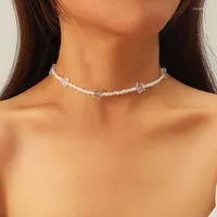 Choker niedlich transparenter Acrylstar für Frauen modische handgefertigte weiße Glas Perlen Halskette Ladies Statement Schmuck Schmuck