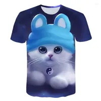 Camisetas masculinas de verão desenho animado gato mágico gato camisa 3d moda menino menina engraçada fofachewear tops de manga curta