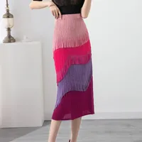 التنانير 2022 Nowe plisowane spodnice midi kobiety elastyczny wysoki stan elegancki moda podzial widelec szczupla spodnica dla kobiet lato