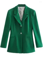 Abiti da donna Zxqj Donne 2022 tasche di moda Green Single Single Blazer Casual Blazer Coat Vintage Long Sleeve Ostrewear Chic Veste