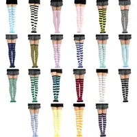 Женские носки девушки вязаные косплей длинные контрастные цветные полосы на колене с высоким чулками.