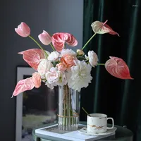 Fleurs décoratives 5 / 10pcs Real Touch Anthurium Plant Artificiel For Wedding Bouquet Bridal Home Vase Decoration Fake Arrangement