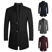 Herren Trench Coats Herren und Winter Casual Fashion Single Breasted Pocket Wollmantel mit mittlerer Länge Windbrecher Zip Frontjacke