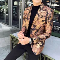 Costumes masculins hommes Europe taille de costume veste rose or jacquard stage costume style homme blazer mode anglais voyage vestime d￩contract￩