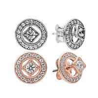 Rose Gold Vintage Circle Stud Earrings 925 Sterling Silver Wedding Jewelry For Women Girls with Original Box Set for Pandora CZ diamond Engagement gifts Earring