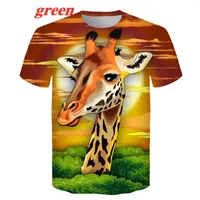 Herren T-Shirts 2022 Mode Giraffe kurzärmelige Farbpassungen T-Shirt Cartoon Tier 3D Druck Sommer Casual Slim