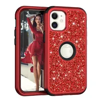 Glitter Three Layer Heavy Duty Defender Phone Cases For iPhone 14 13 12 11 XS X 7 8 Plus Bling Glitter Shockproof Protective Cover