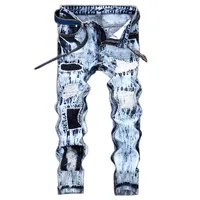 Erkekler Kot Evjsuse Açık Mavi kot pantolon erkek nakış delikleri yama kar yıkama kot pantolon ince düz yüksek kaliteli tasarım erkekler 221008