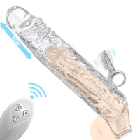 Vibratrice de masseur Remote contrôle le pénis du pénis extension réutilisable des jouets sexuels de qualité pour hommes bite l'amortisseur étendent la manche de coq de 8 cm