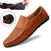 Dress Shoes Italian Men Casual Luxury Brand Summer Mens Loafers Genuine Leather Moccasins Hollow Out Breathable Slip on Driving 221010