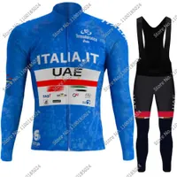 Jersey de cyclisme set 2022 Italie UAE Team Blue Cycling Jersey Set Spring Clothing Suit Men Long Mancheur Mtb Bike Road Pants Bib Ropa Maillot