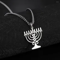 Hänge halsband Skyrim Hanukkah Candle Menorah halsband för kvinnor män tro lampa rostfritt stål emblem judiska religiösa smycken gåvor