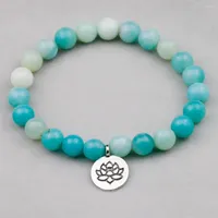 Strand 8 mm Perles en pierre amazonite de haute qualité naturelle avec bracelets de yoga pendents de lotus pour les femmes concevoir des hommes faits à la main bijoux