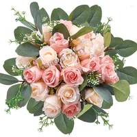 Fleurs d￩coratives Rose Silk artificielle avec tiges Eucalyptus Feuilles pour table de f￪te Arrangements floraux Home Bridal Wedding Decor