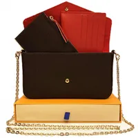 Billeteras de alta calidad bolso de hombro de diseñador con caja traje de tres piezas bolsos de bolso de bolso de bolsas de compras de la moda de la moda
