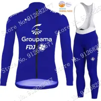 Jersey à vélo définit l'équipe FDJ 2022 Blue Cycling Jersey Set Vêtements d'hiver Suit à manches longues Pantalons de route Bib Ropa Ciclismo à manches longues