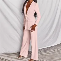 Women's Suits 1 Set Blazer Suit Solid Color High Waist Polyester Women Office With Straight Breathable Fade-Resistant Pants