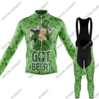 사이클링 저지 세트 2022 Got Beer Fashion Cycling Jersey Set Men Summer Green Long Sleeve Clothing Suit MTB 자전거로드 바지 Bib Maillot Ciclismo