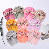 Floral Bows Baby Hats for Boy Girls Rabbit Ears Knot Indian Cap Turban Children Spring Bonnet Kid Beanies Hair Accessories