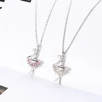 Chains Dancing Girl Zircon Necklace Woman 925 Sterling Silver Nacklace Jewellery Clavicle Chain Pendant Charms Gift