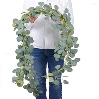 Dekorativa blommor 2m Eukalyptus Garland Artificial Wall Decor Silver Dollar Green Leaves Vines Plant for Wedding Arch