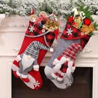 Weihnachtsdekorationen Strümpfe karierte Lebkuchen 3d Gnome Socken Dekoration Kamin hängen