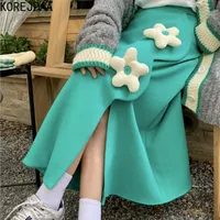 Röcke Korejpaa Slodkie 3d Floral Spodnice Kobiety Niernegularne Podziel Patchwork DNA Koreanski Mody 2021 Jesia Casual Spodnica Z Wysoki