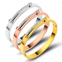 Braggle Fashion Brand Zirconia Crystals Bangles Bracelets for Women Aidless Steel European Amante European Buckle San Valentines Regalo