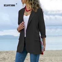 Women's Two Piece Pants Elsvios Women Sexy Office Open Stitch Jacket Fashion Long Sleeves Solid Color Suit 2018 Ladies New Outfit Jackets Female Clothing J220927