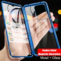 Mobiltelefonhus Magnetiskt härdat glas dubbelsidigt fodral för Samsung Galaxy S20 S22ULTRA S10 S9 Plus Note 10 9 8 Plus A51 A71 Metal Frame Cover W221010