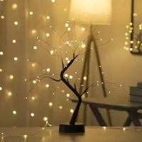 Nocne światła gwiaździsta miedziana lampa drzewa drzewa LED bateryjna dekoracyjne stół światło nocne