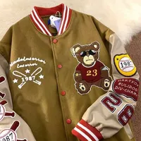 남자 S Jackets American Retro Bear 자수 코트 Y2K Street 힙합 트렌드 야구 유니폼 커플 캐주얼 와일드 재킷 221010