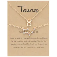 2022 Golden 12 Constellation Sign Jewelry Set Crystal Zodiac Pendant Necklace Bracelet for Women Gifts
