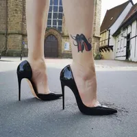 Отсуть обувь Классическая черная матовая высокая каблука Женщина насоса 12 см. Техновые указания на ногал