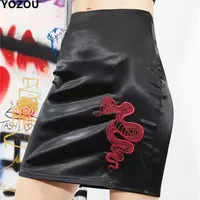 Skirts damskie letnie gotnie gotyckie punk sexy club slanke czerwony wzor wezowy haft z powrotem na zamek czarne mini krotkie spodniczki