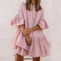 Dresses 2021 nowy styl damski szyfon luzny jednolity kolor wysokiej klasy sukienka Casual falbany krawedzi szyfonowe letnie sukienki