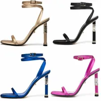 Alevi Milano High-Heeled Sandals Shoes Crystal-Spool 디자이너 파티 신발 신발 금속 원통형 발 뒤꿈치 버클 럭셔리 섹시 패션 11cm 여성 하이힐