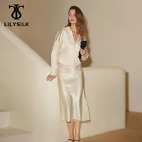 Spódnice LilySilk Kobiety 22 Momme Silk Poppy Spodnica 2022 Nowy Femme minimalistyczny estetyczne rozmienia po bokach dol panie esptents
